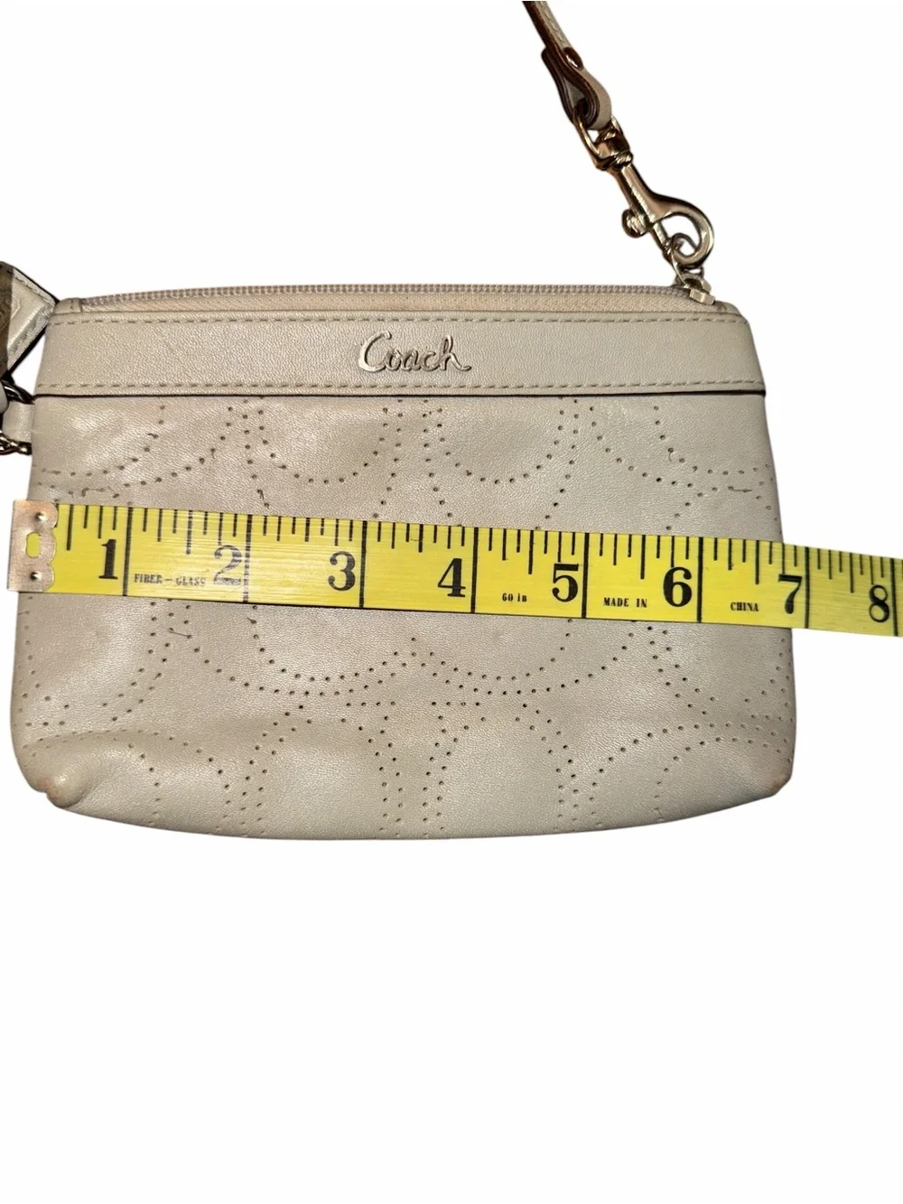 Coach Signature Perforated Leather Wristlet - Light Gray